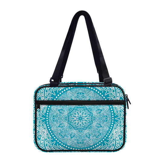 Teal And White Mandala Print Double Strap Bible Bag