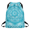 Teal And White Mandala Print Drawstring Backpack