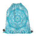 Teal And White Mandala Print Drawstring Bag