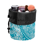 Teal And White Mandala Print Drawstring Makeup Bag