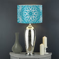 Teal And White Mandala Print Drum Lamp Shade