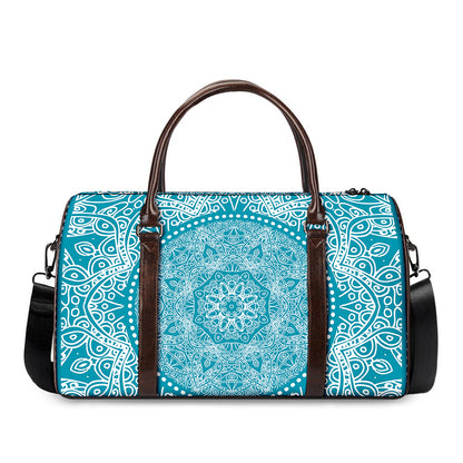Teal And White Mandala Print Duffle Bag