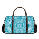 Teal And White Mandala Print Duffle Bag