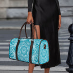 Teal And White Mandala Print Duffle Bag