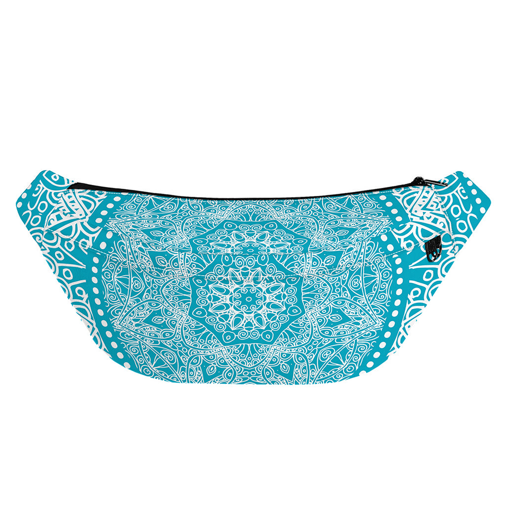 Teal And White Mandala Print Fanny Pack