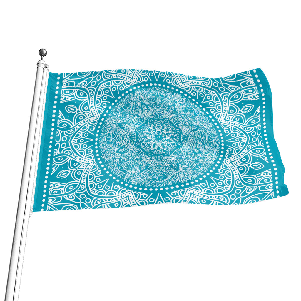 Teal And White Mandala Print Flag