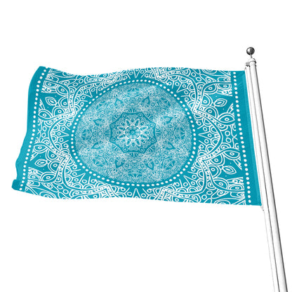Teal And White Mandala Print Flag
