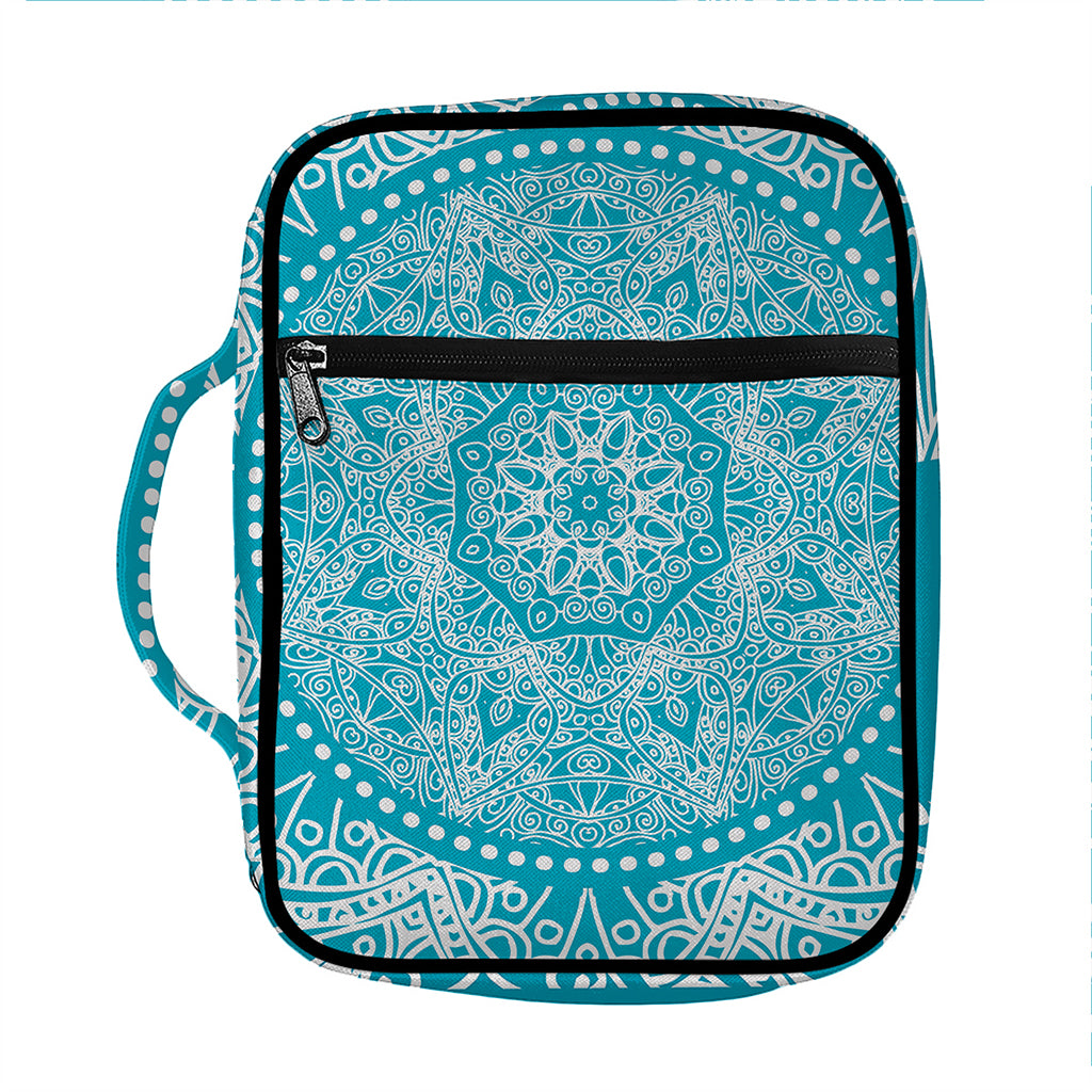 Teal And White Mandala Print Front Pocket Bible Bag