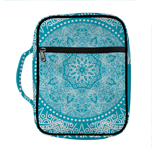 Teal And White Mandala Print Front Pocket Bible Bag