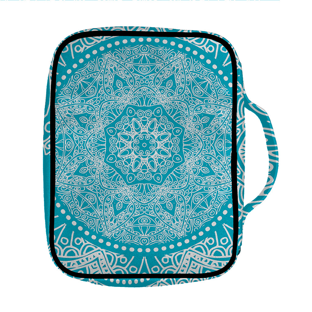 Teal And White Mandala Print Front Pocket Bible Bag