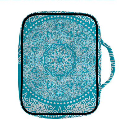 Teal And White Mandala Print Front Pocket Bible Bag