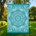Teal And White Mandala Print Garden Flag