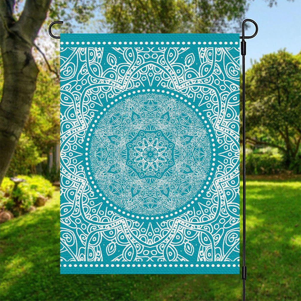 Teal And White Mandala Print Garden Flag