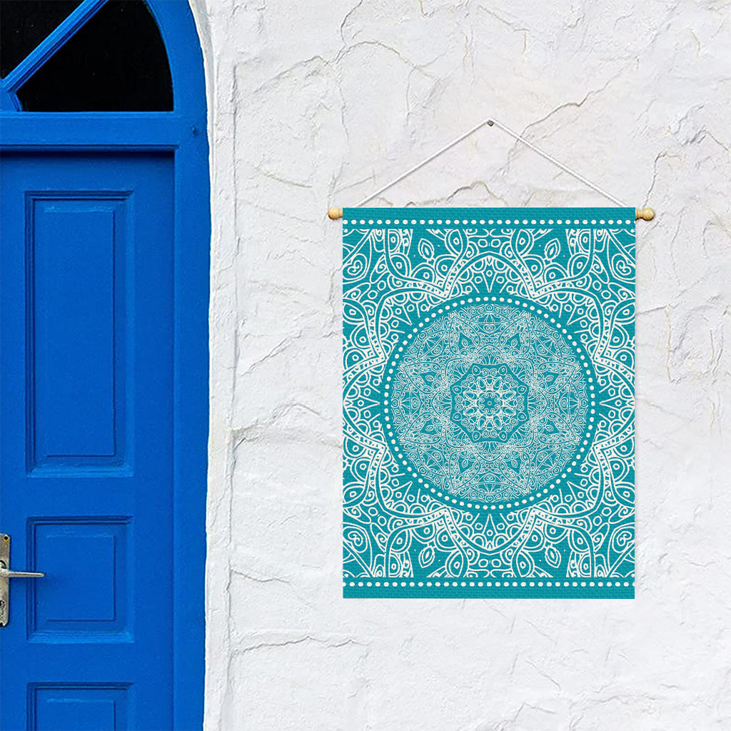 Teal And White Mandala Print Garden Flag