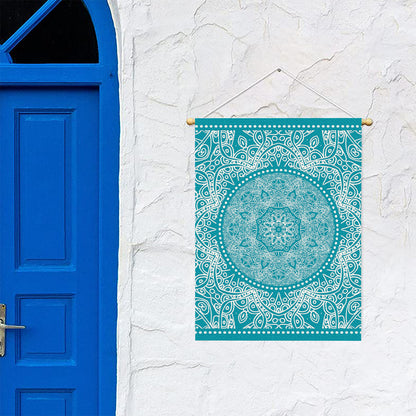 Teal And White Mandala Print Garden Flag