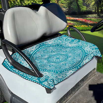 Teal And White Mandala Print Golf Cart Seat Cover