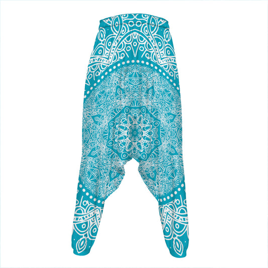 Teal And White Mandala Print Hammer Pants