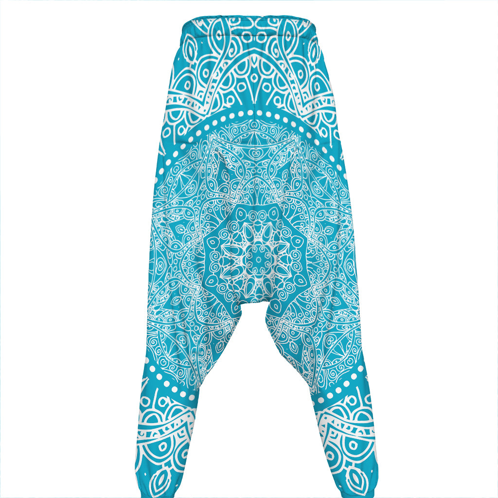 Teal And White Mandala Print Hammer Pants