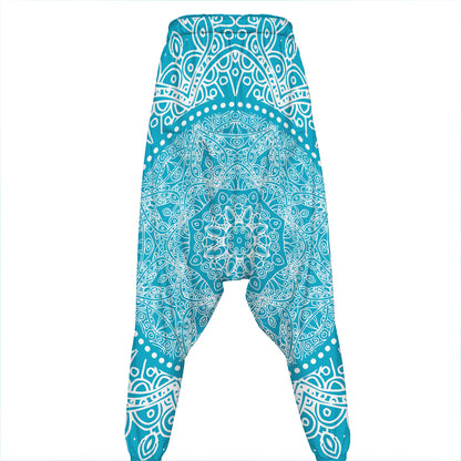 Teal And White Mandala Print Hammer Pants