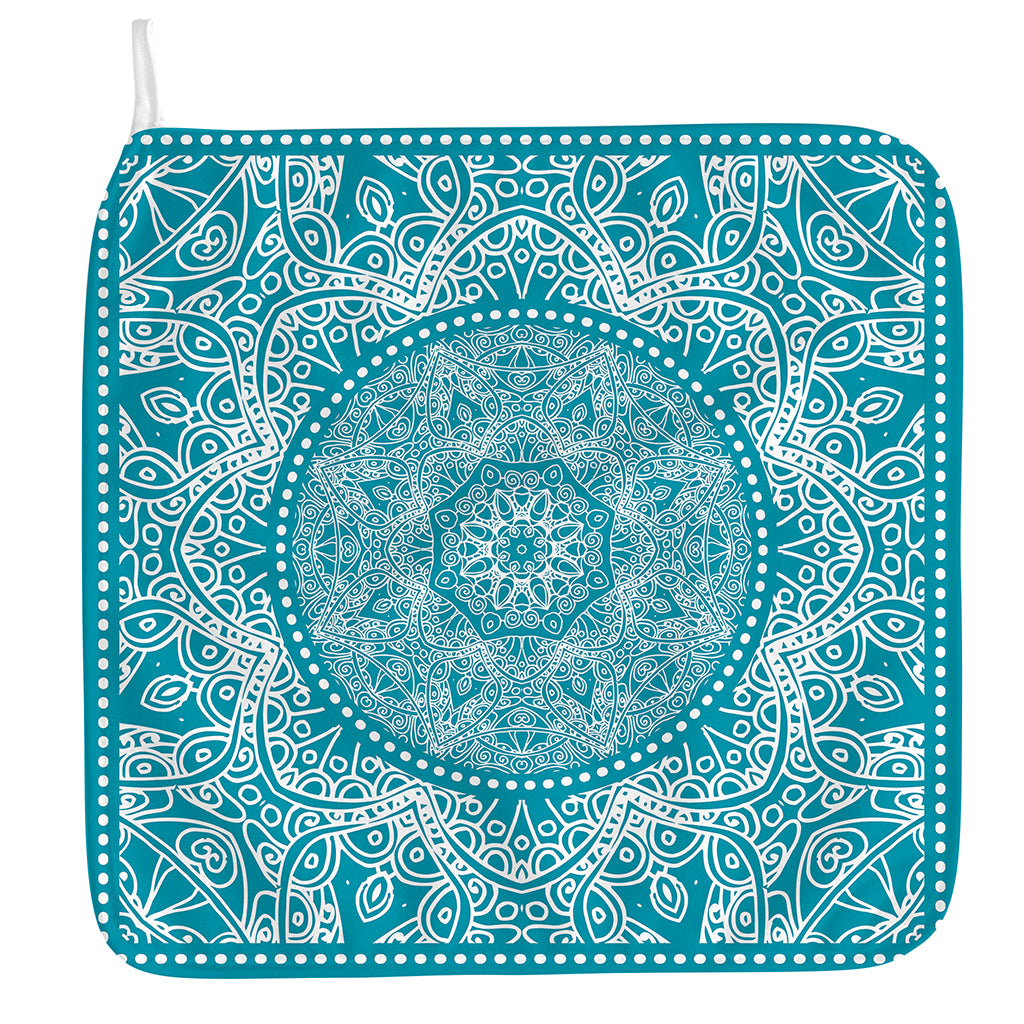 Teal And White Mandala Print Hand Towel