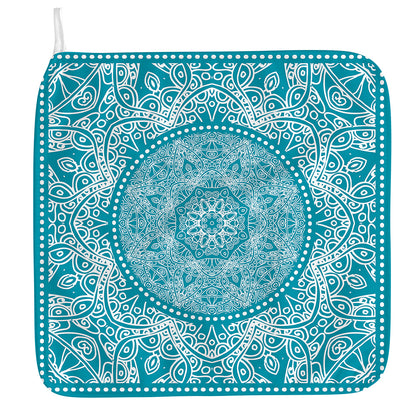 Teal And White Mandala Print Hand Towel