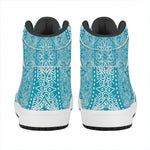 Teal And White Mandala Print High Top Leather Sneakers