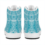Teal And White Mandala Print High Top Leather Sneakers