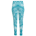 Teal And White Mandala Print High-Waisted Pocket Leggings