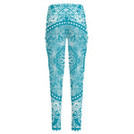 Teal And White Mandala Print High-Waisted Pocket Leggings