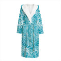 Teal And White Mandala Print Hooded Bathrobe