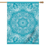 Teal And White Mandala Print House Flag