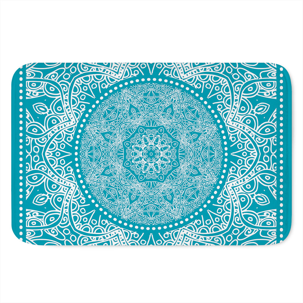 Teal And White Mandala Print Indoor Door Mat