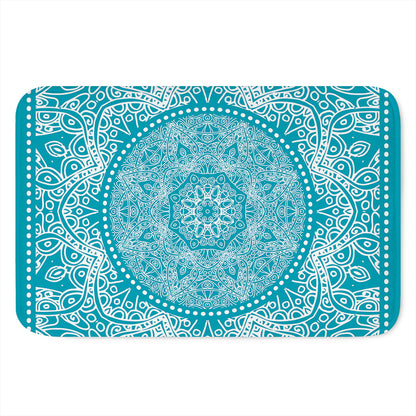 Teal And White Mandala Print Indoor Door Mat