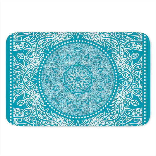 Teal And White Mandala Print Indoor Door Mat