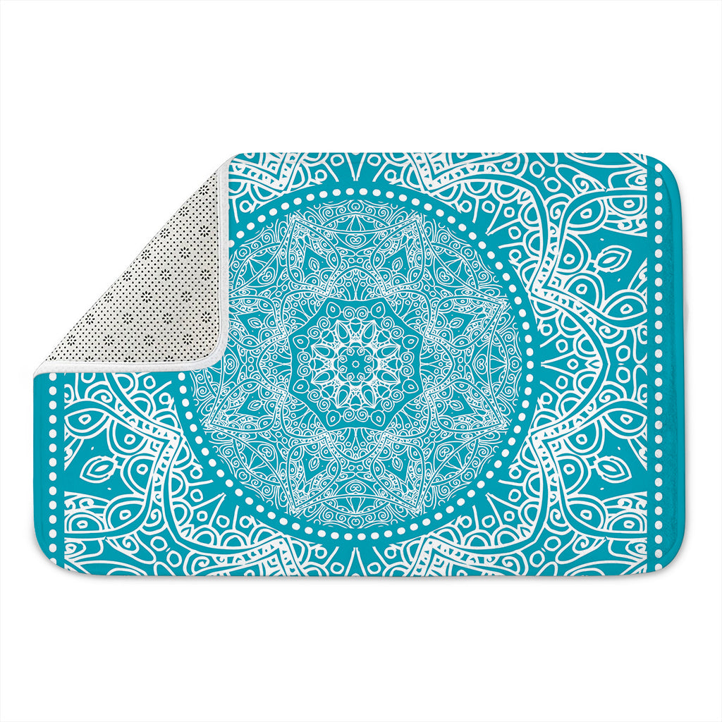 Teal And White Mandala Print Indoor Door Mat