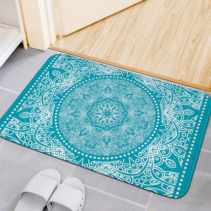 Teal And White Mandala Print Indoor Door Mat
