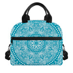 Teal And White Mandala Print Insulated Lunch Bag