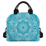 Teal And White Mandala Print Insulated Lunch Bag