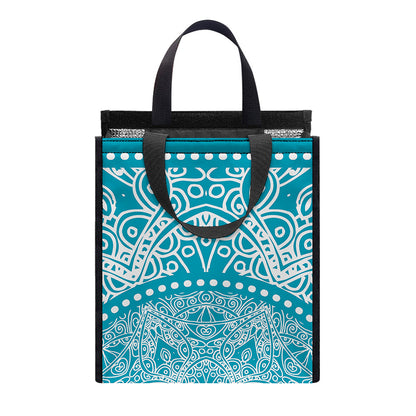 Teal And White Mandala Print Insulated Lunch Tote