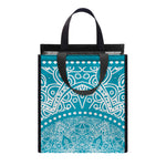 Teal And White Mandala Print Insulated Lunch Tote