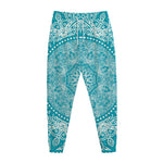 Teal And White Mandala Print Jogger Pants