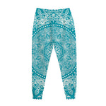 Teal And White Mandala Print Jogger Pants