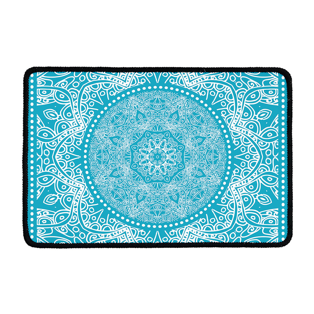 Teal And White Mandala Print Kitchen Mat