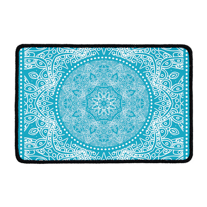Teal And White Mandala Print Kitchen Mat