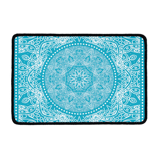 Teal And White Mandala Print Kitchen Mat