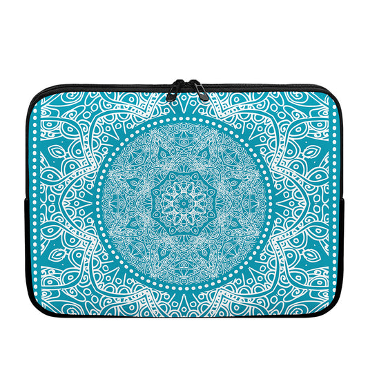 Teal And White Mandala Print Laptop Sleeve