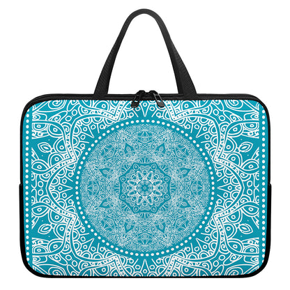 Teal And White Mandala Print Laptop Sleeve With Handle