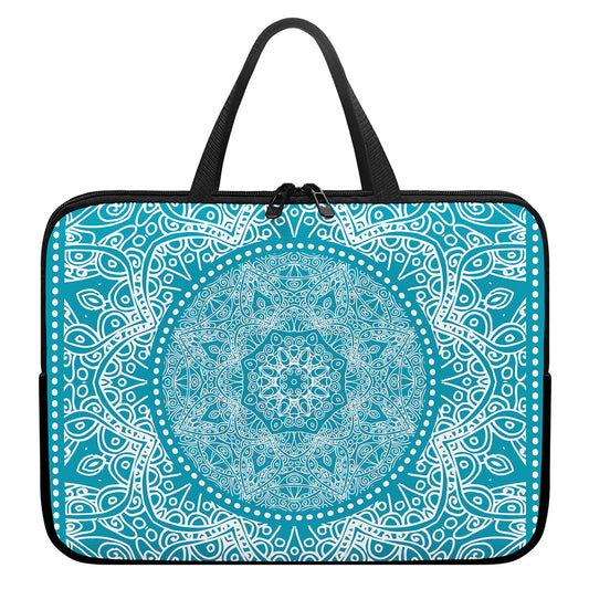 Teal And White Mandala Print Laptop Sleeve With Handle