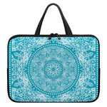 Teal And White Mandala Print Laptop Sleeve With Handle