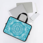 Teal And White Mandala Print Laptop Sleeve With Handle